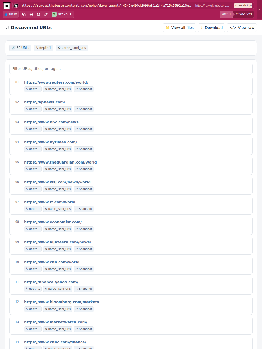 Snapshot View (parse_jsonl_urls) — tablet