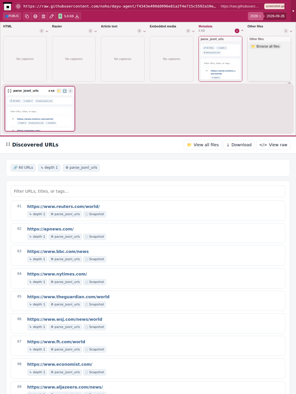 Snapshot View (parse_jsonl_urls) — tablet