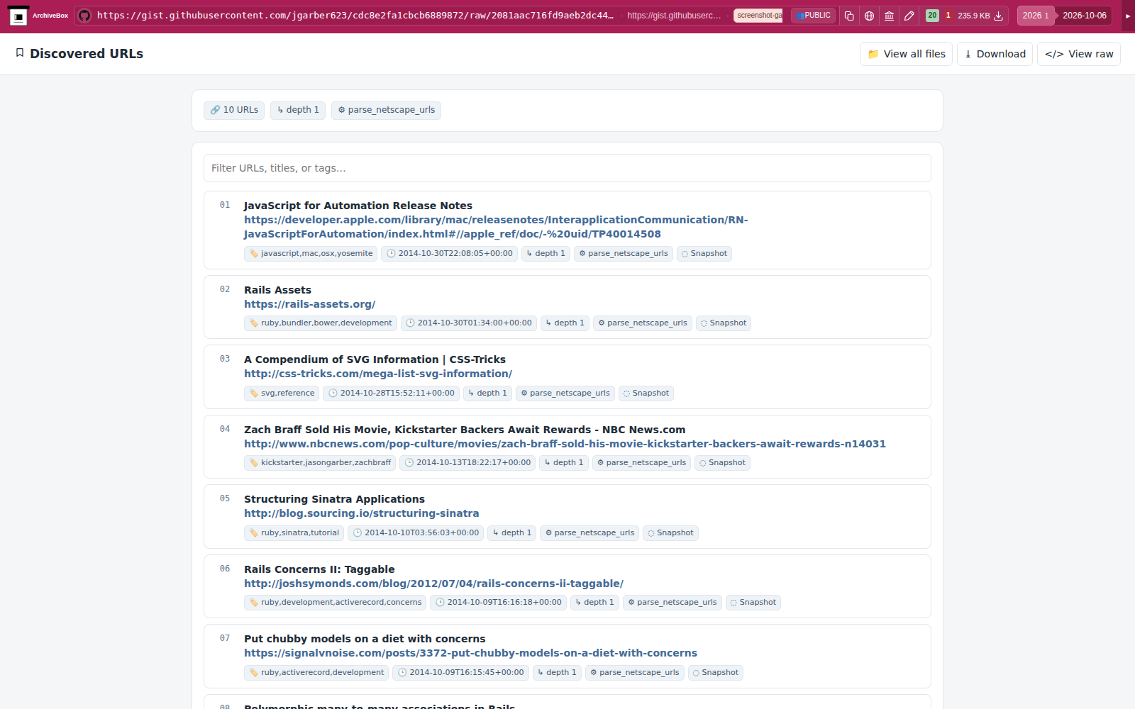 Snapshot View (parse_netscape_urls) — desktop