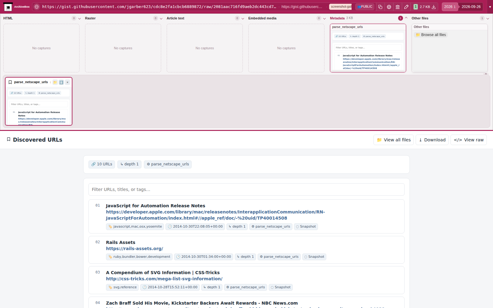 Snapshot View (parse_netscape_urls) — desktop