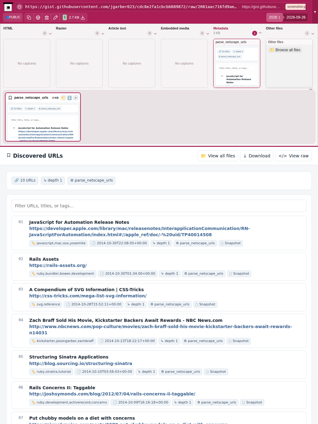 Snapshot View (parse_netscape_urls) — tablet