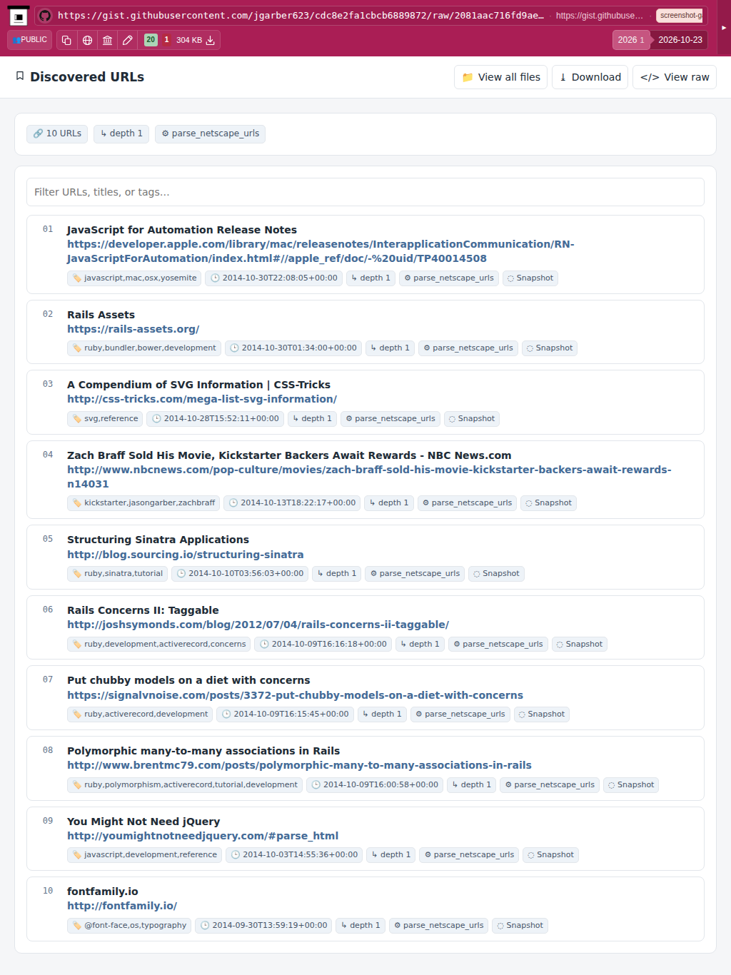 Snapshot View (parse_netscape_urls) — tablet