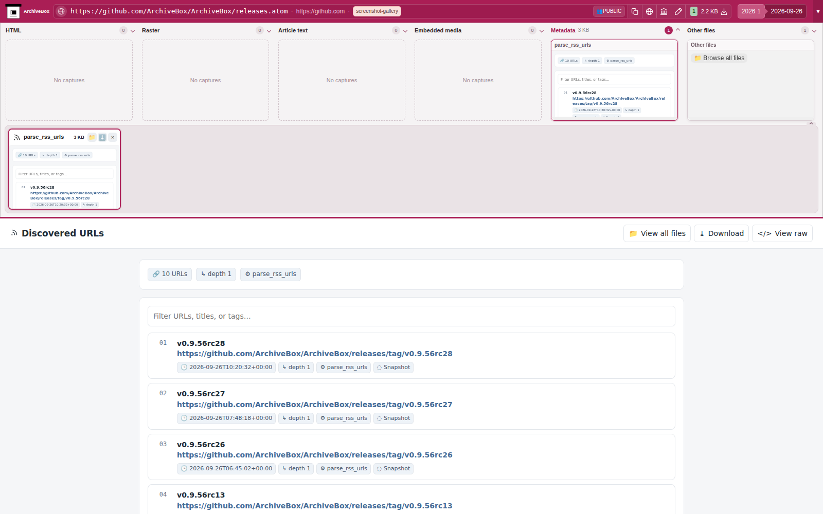Snapshot View (parse_rss_urls) — desktop