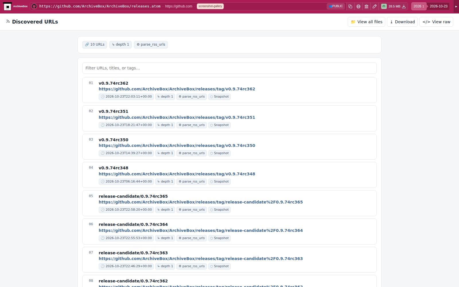 Snapshot View (parse_rss_urls) — desktop