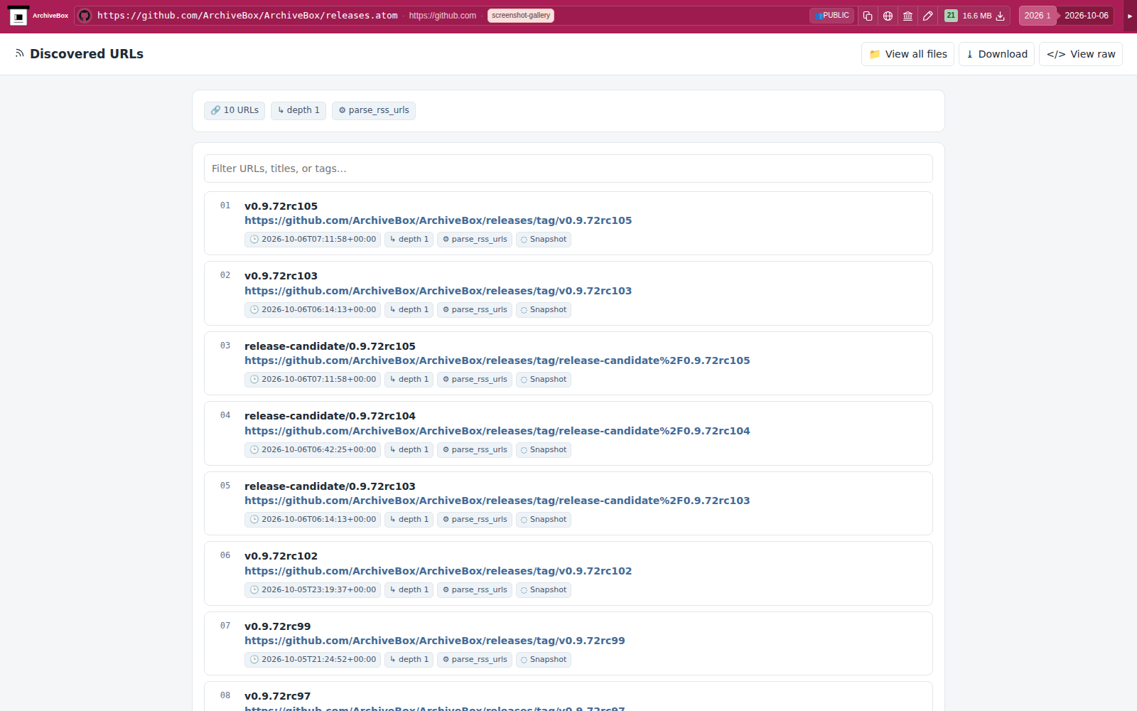 Snapshot View (parse_rss_urls) — desktop