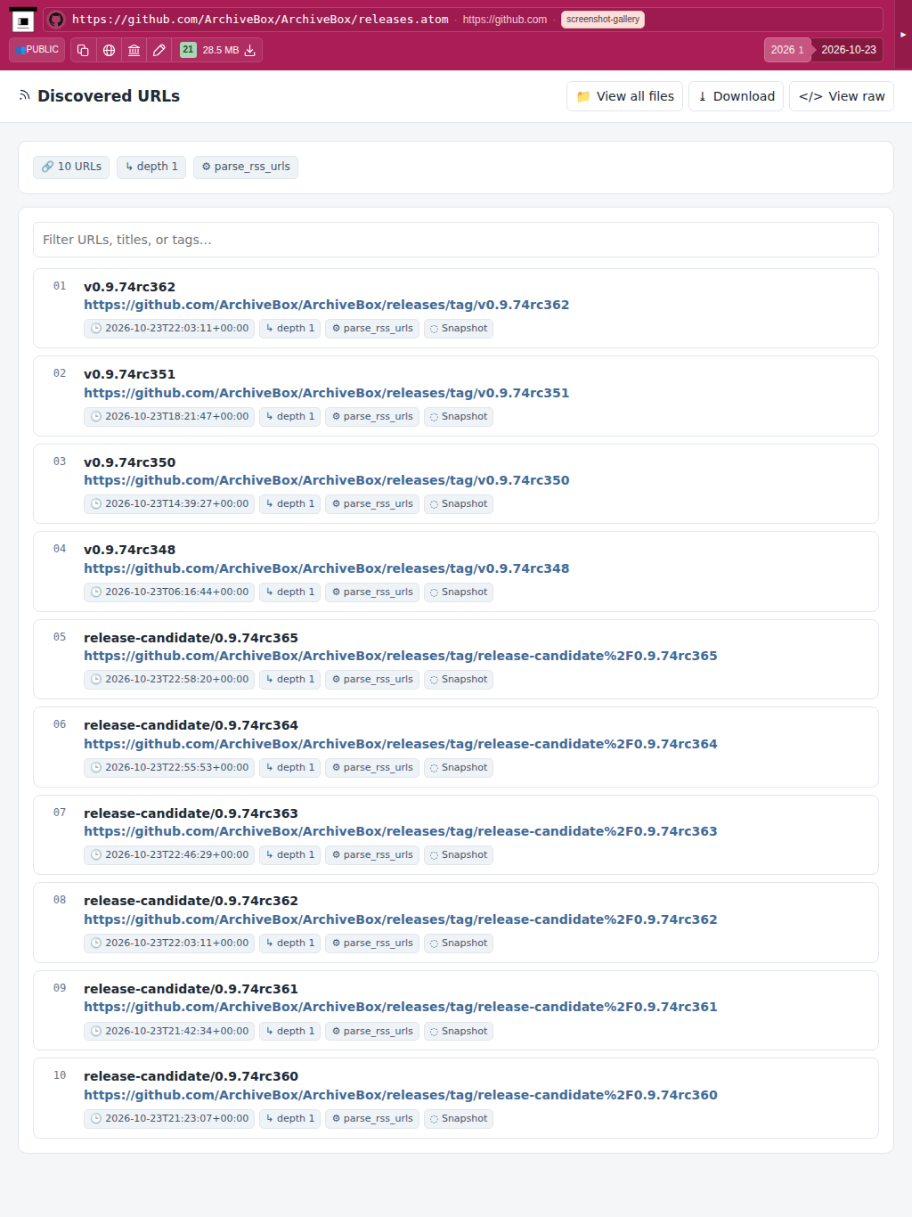 Snapshot View (parse_rss_urls) — tablet