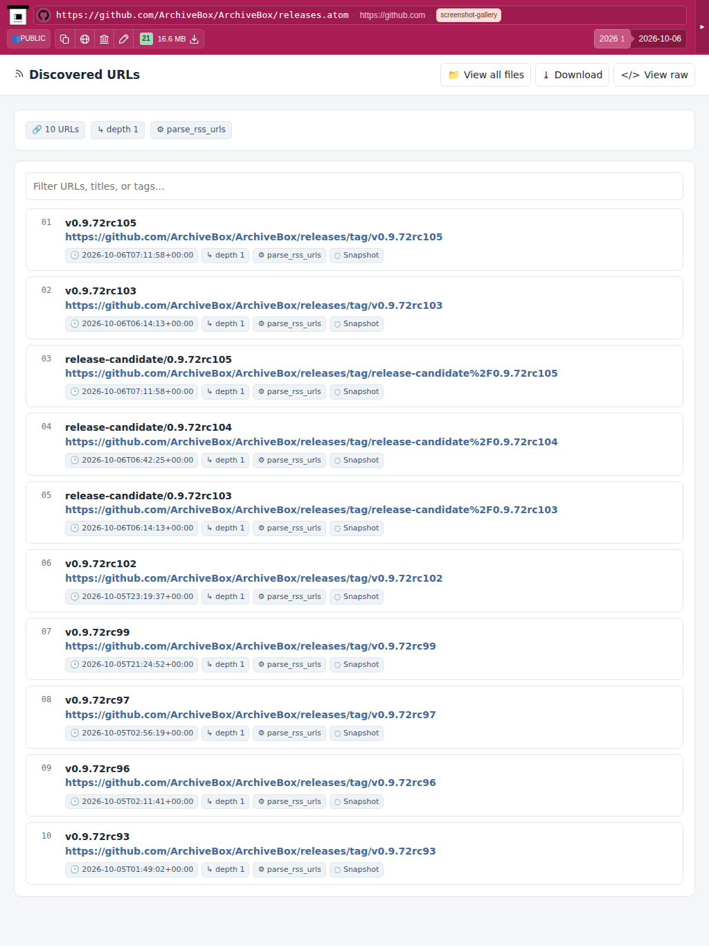 Snapshot View (parse_rss_urls) — tablet