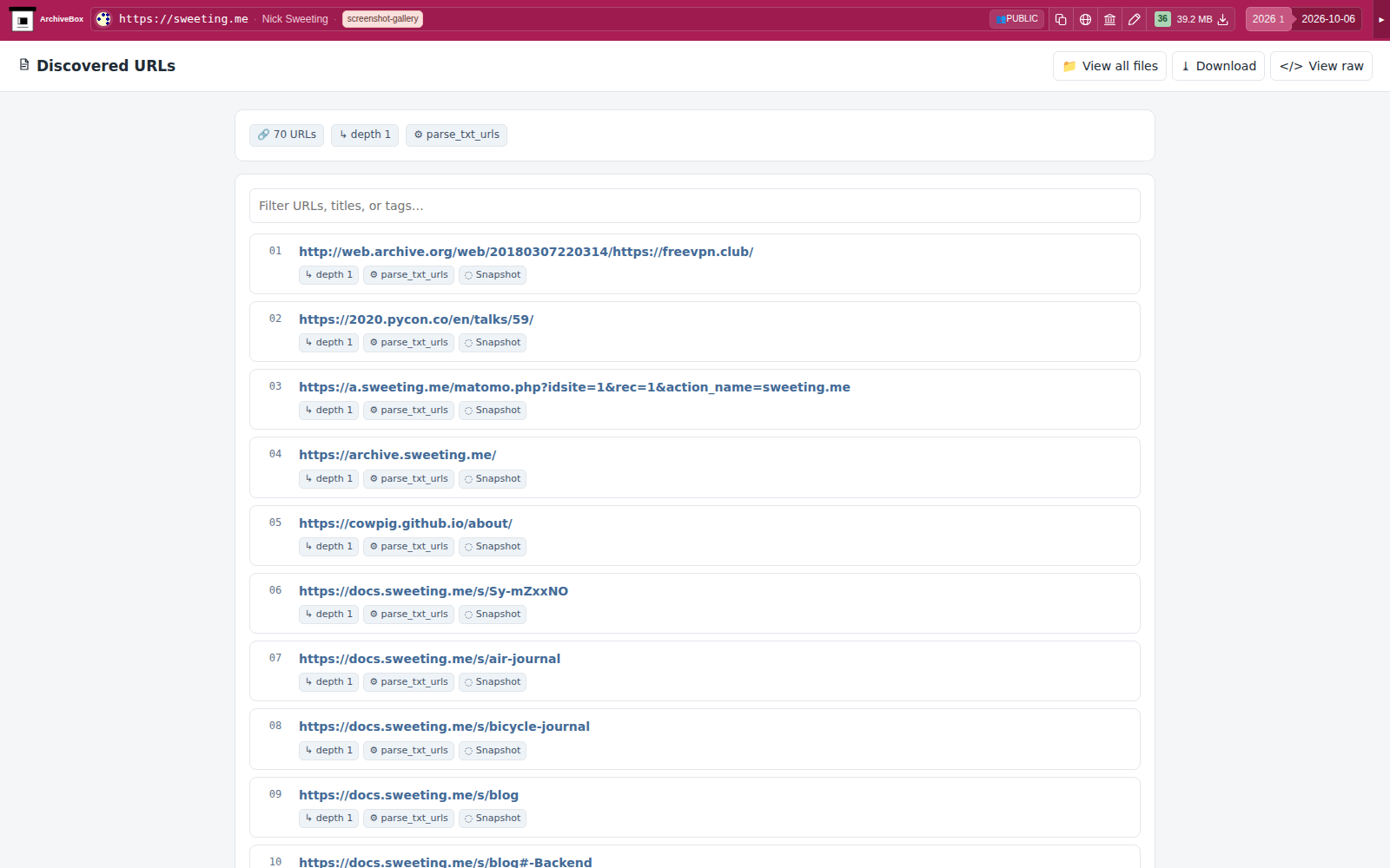 Snapshot View (parse_txt_urls) — desktop