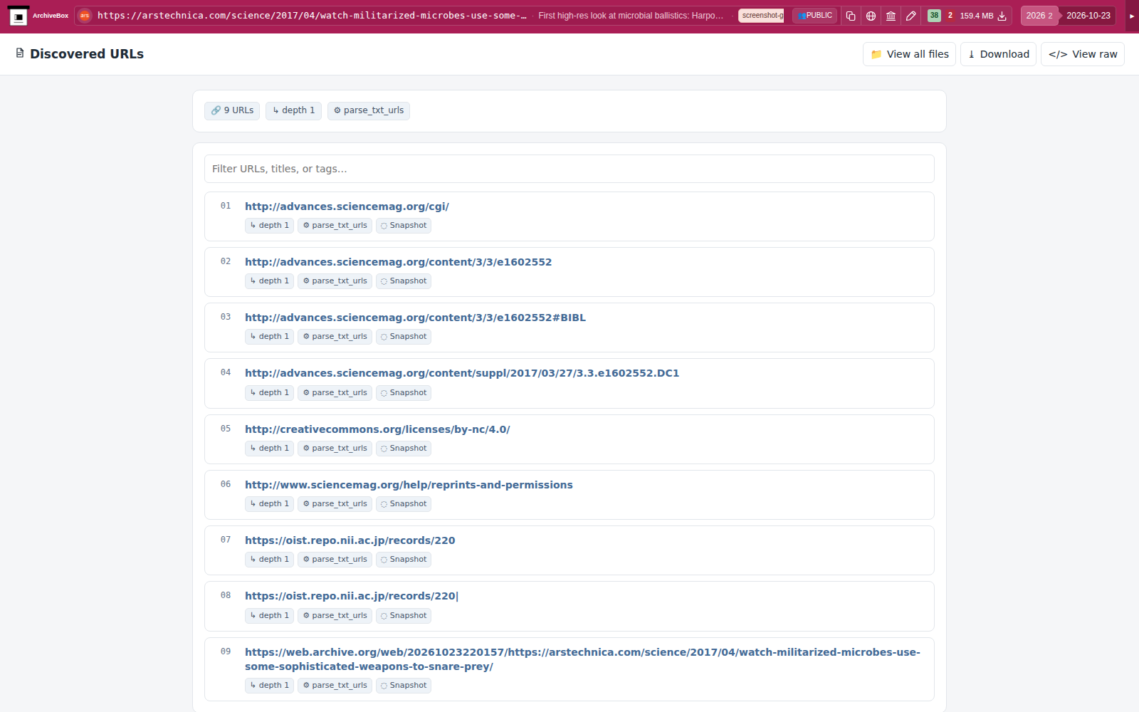 Snapshot View (parse_txt_urls) — desktop