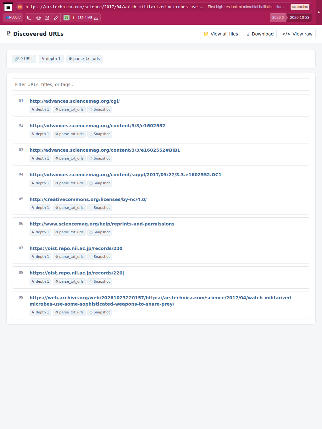 Snapshot View (parse_txt_urls) — tablet
