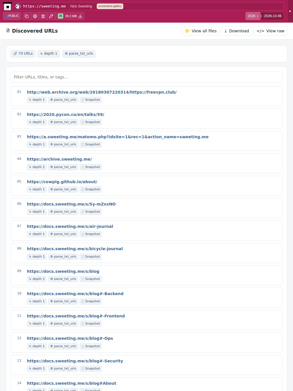 Snapshot View (parse_txt_urls) — tablet