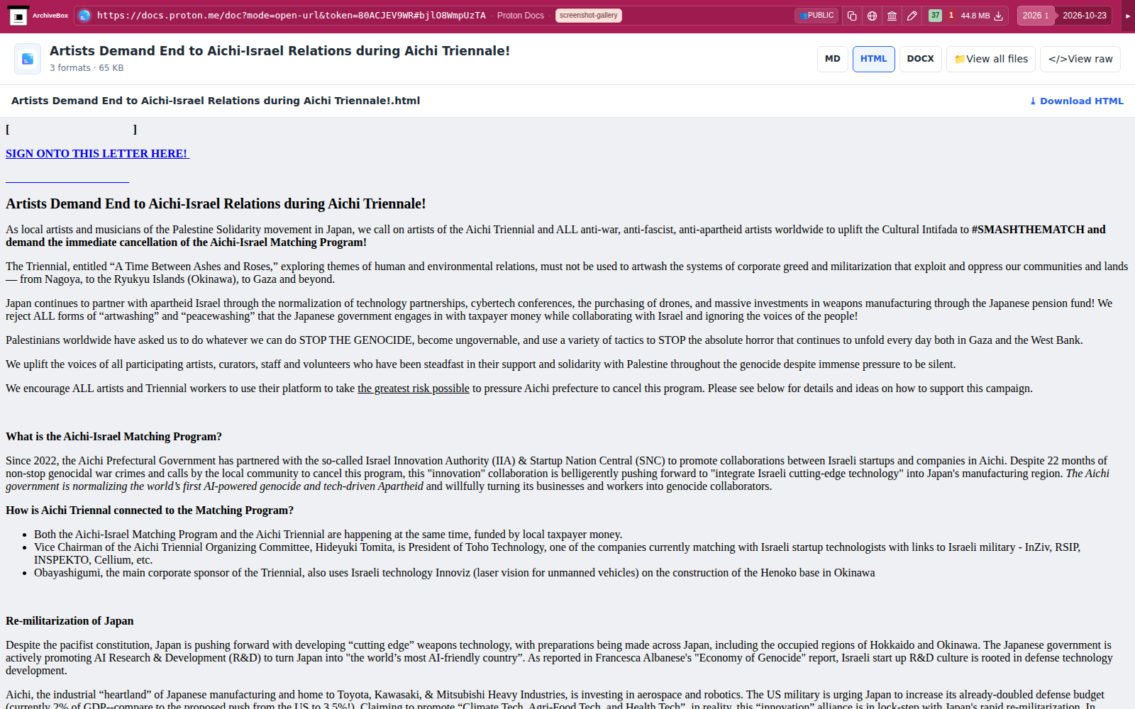 Snapshot View (protondocs) — desktop