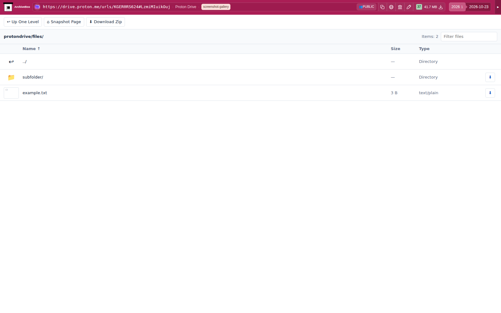 Snapshot View (protondrive) — desktop