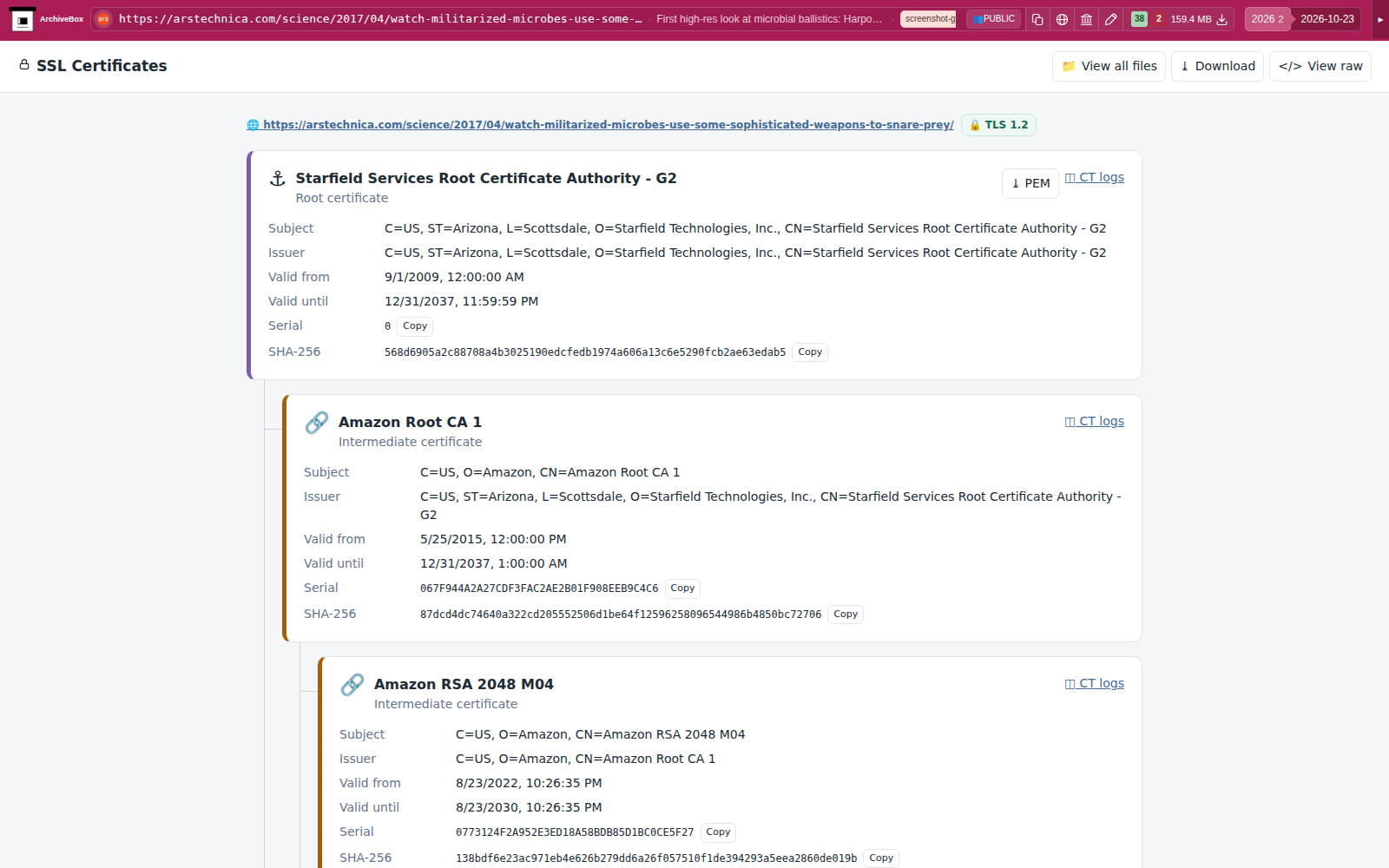 Snapshot View (sslcerts) — desktop