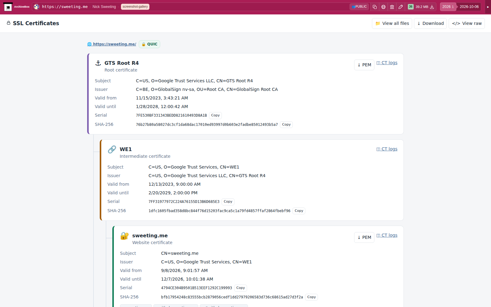 Snapshot View (sslcerts) — desktop