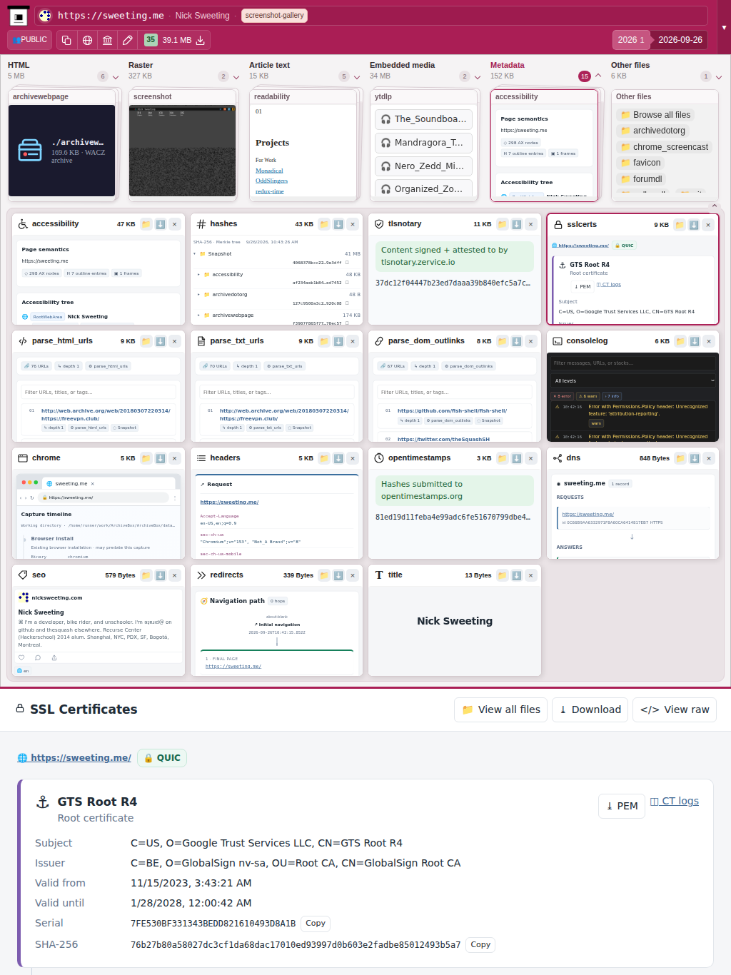 Snapshot View (sslcerts) — tablet
