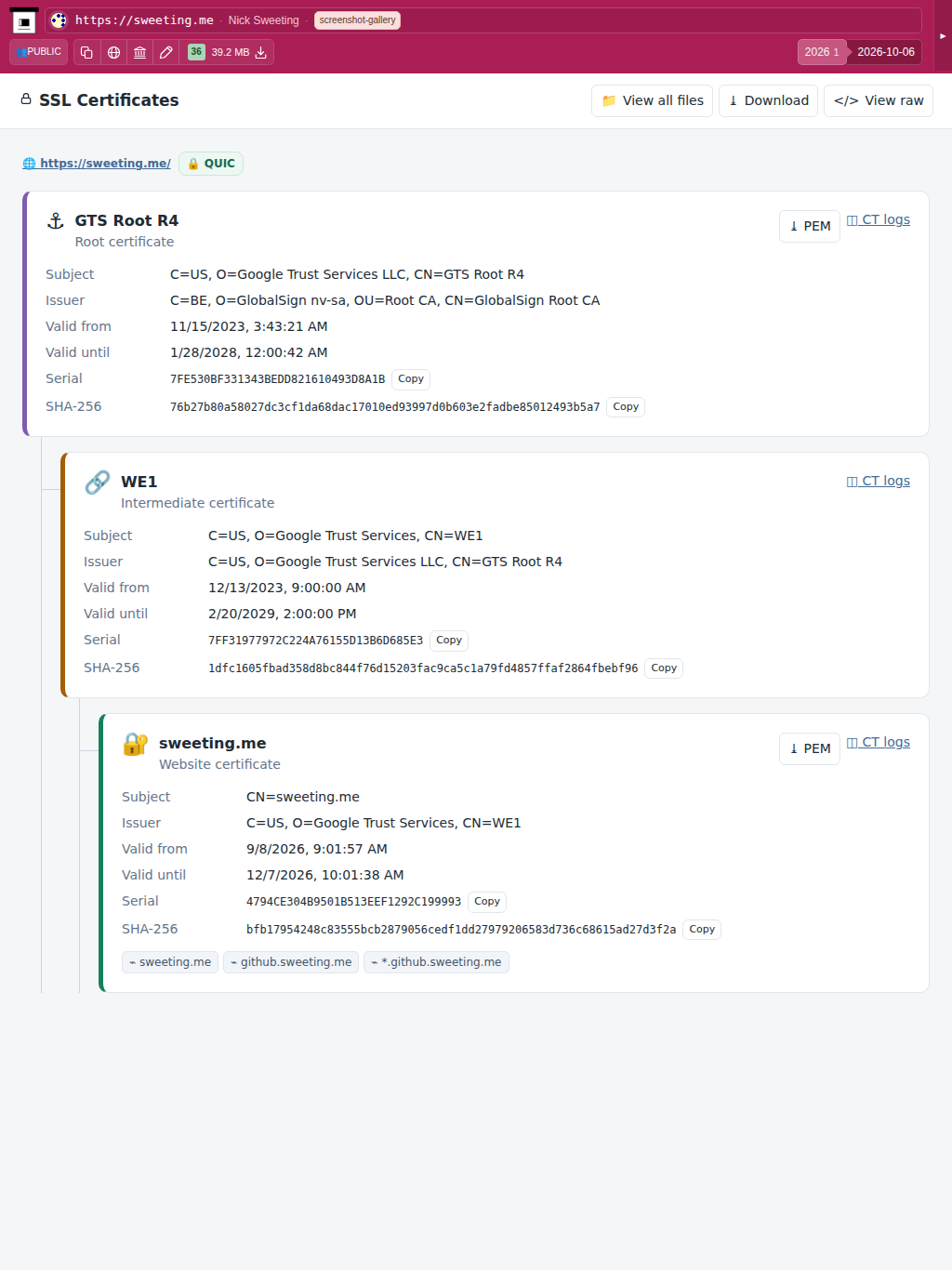 Snapshot View (sslcerts) — tablet