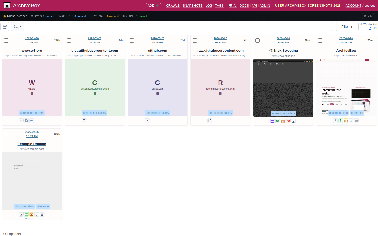 Snapshots grid — desktop