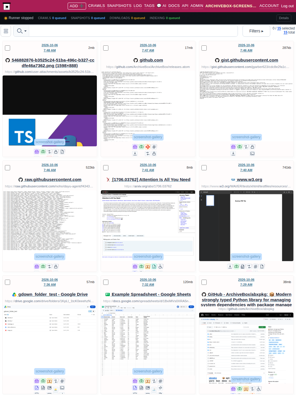 Snapshots grid — tablet