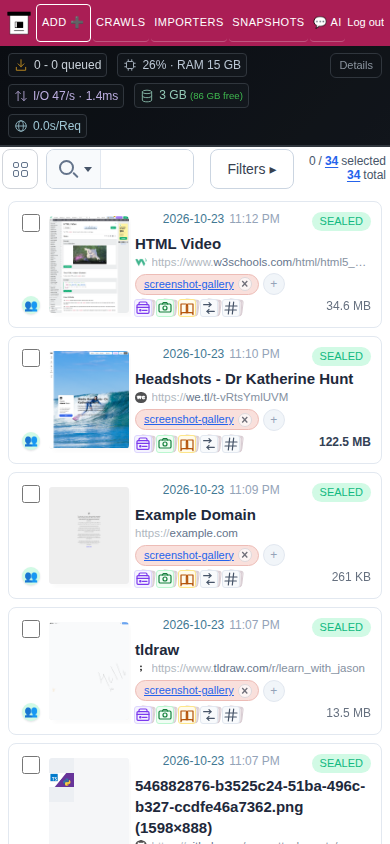Snapshots table — mobile
