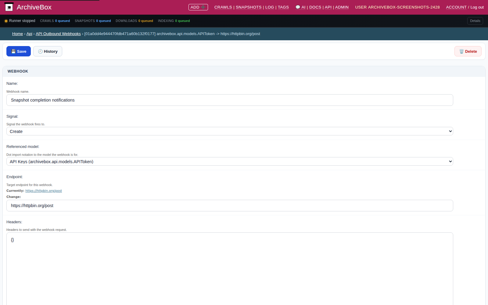 Webhook detail — desktop