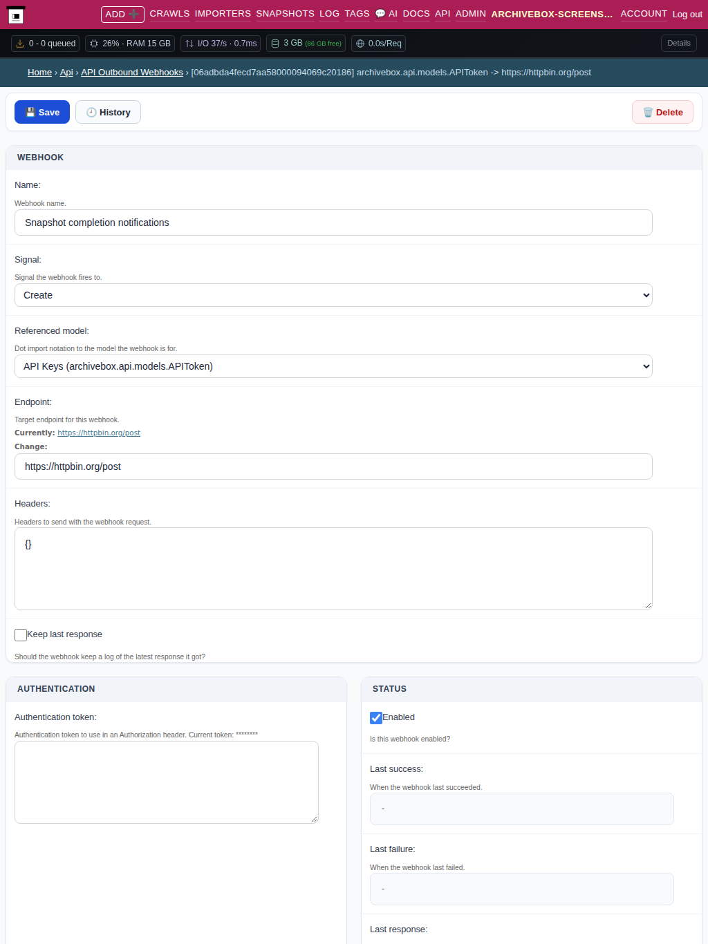 Webhook detail — tablet