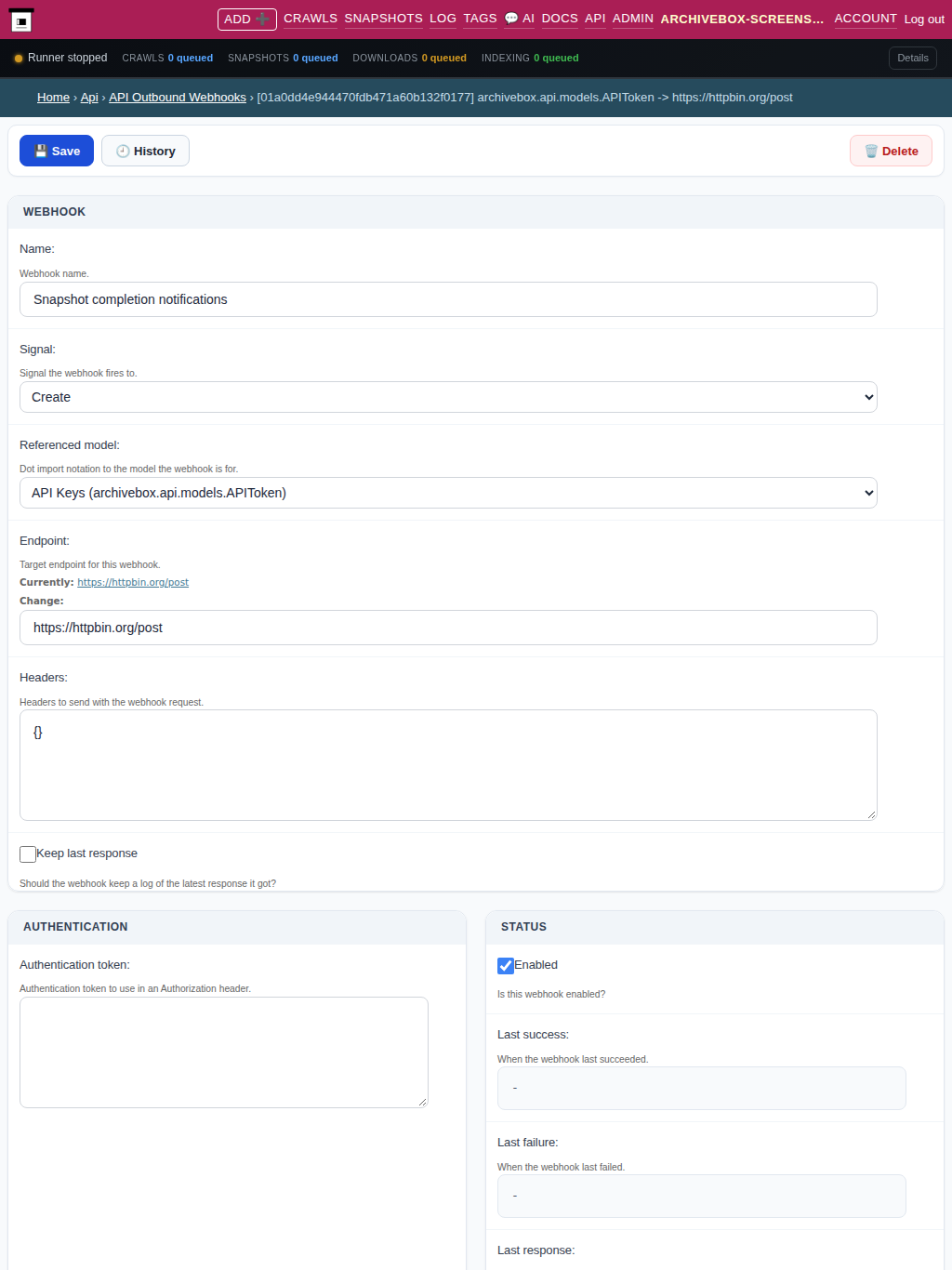 Webhook detail — tablet